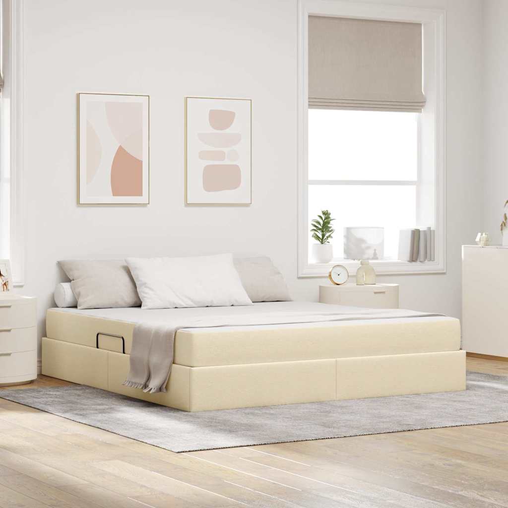 Letto con contenitore e materasso Crema 180 x 200 cm Poliestere