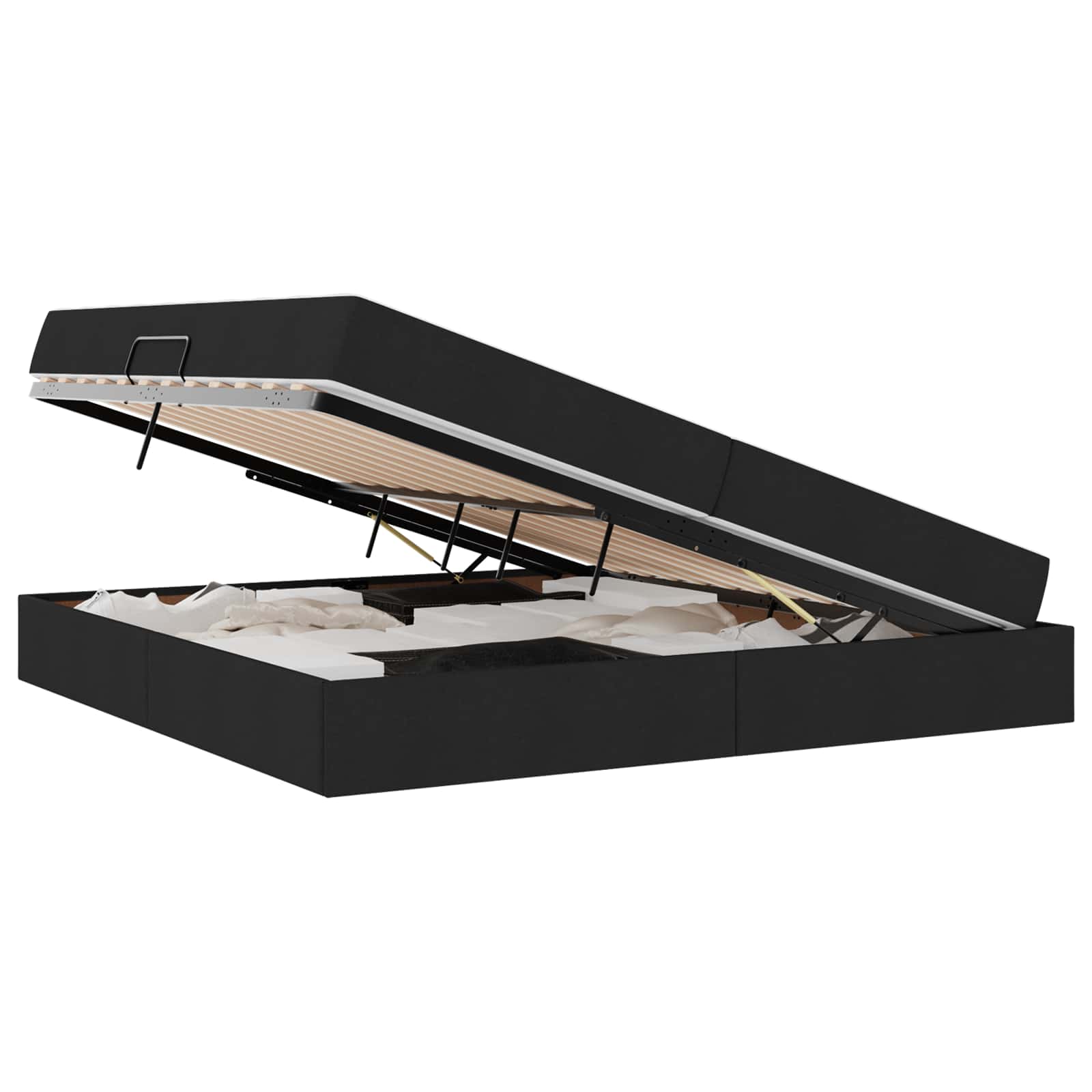 Letto con contenitore e materasso Nero 200 x 200 cm Poliestere
