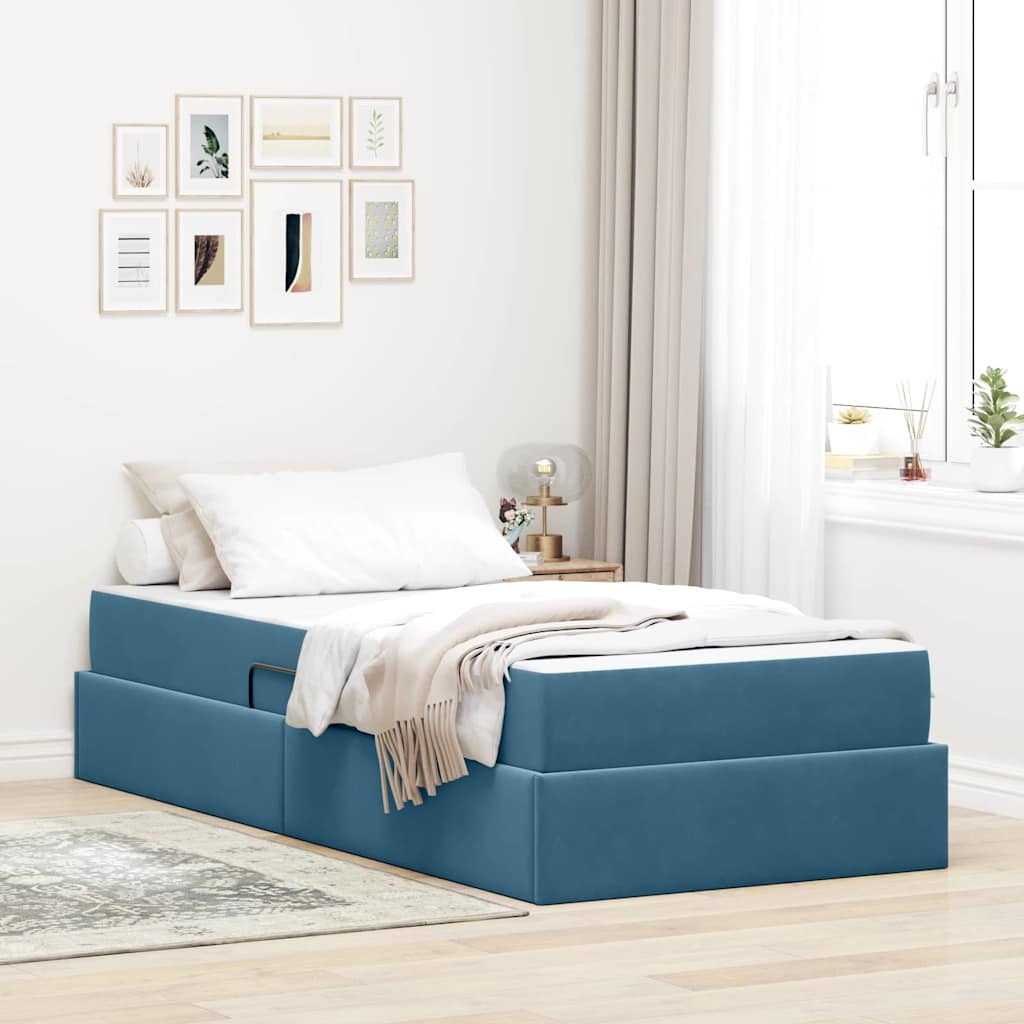 Letto con contenitore e materasso Blu Scuro 90 x 190 cm Velluto 3399692