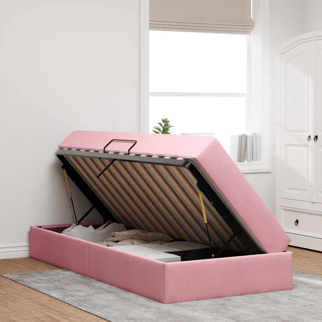 Letto con contenitore e materasso Rosa 90 x 200 cm Velluto 3399699