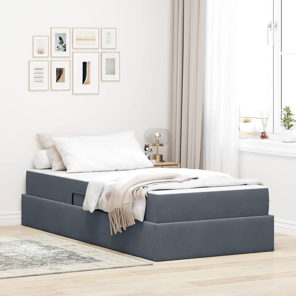 Letto con contenitore e materasso Grigio scuro 100 x 200 cm 3399701