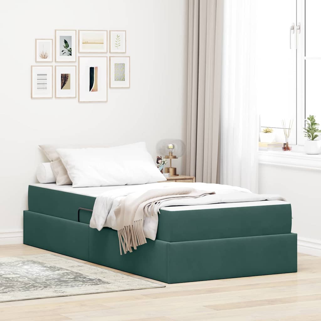 Letto con contenitore e materasso Verde Scuro 100 x 200 cm 3399703