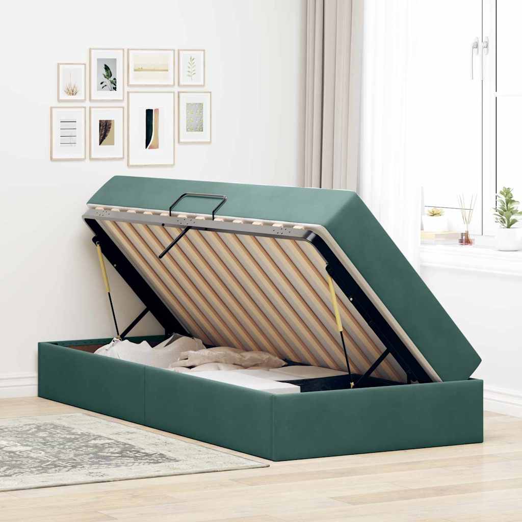 Letto con contenitore e materasso Verde Scuro 100 x 200 cm 3399703