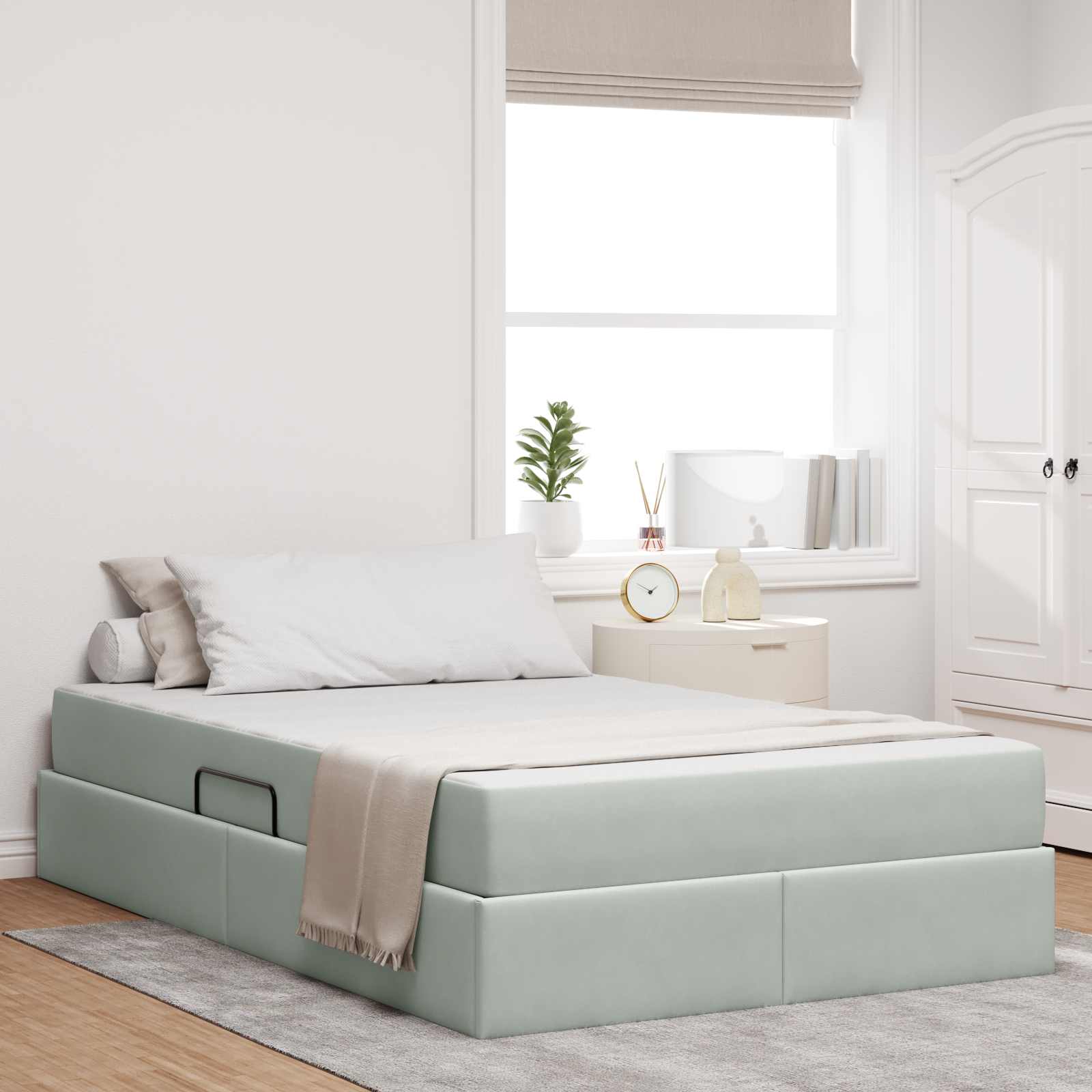 Letto con contenitore e materasso Grigio chiaro 120 x 190 cm