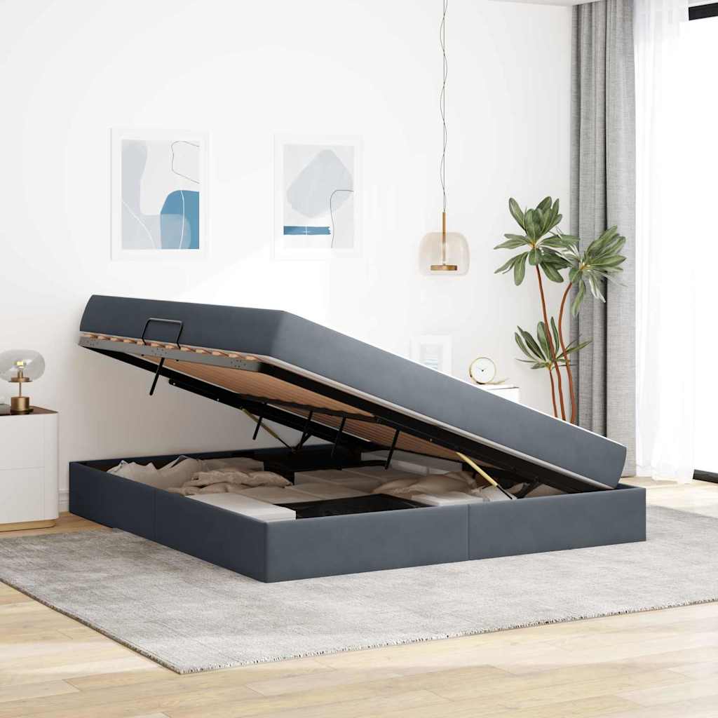 Letto con contenitore e materasso Grigio scuro 160 x 200 cm