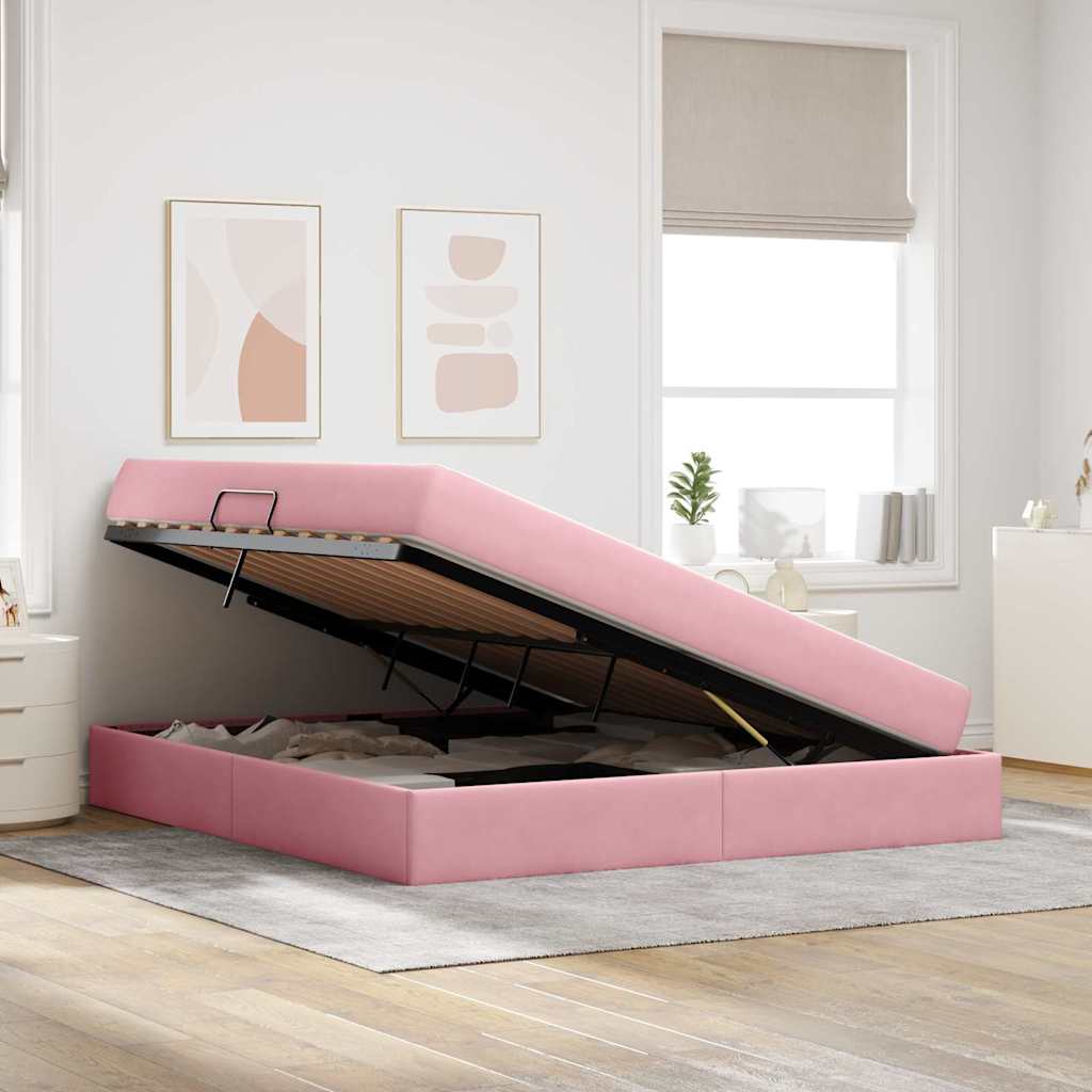 Letto con contenitore e materasso Rosa 180 x 200 cm Velluto 3399741