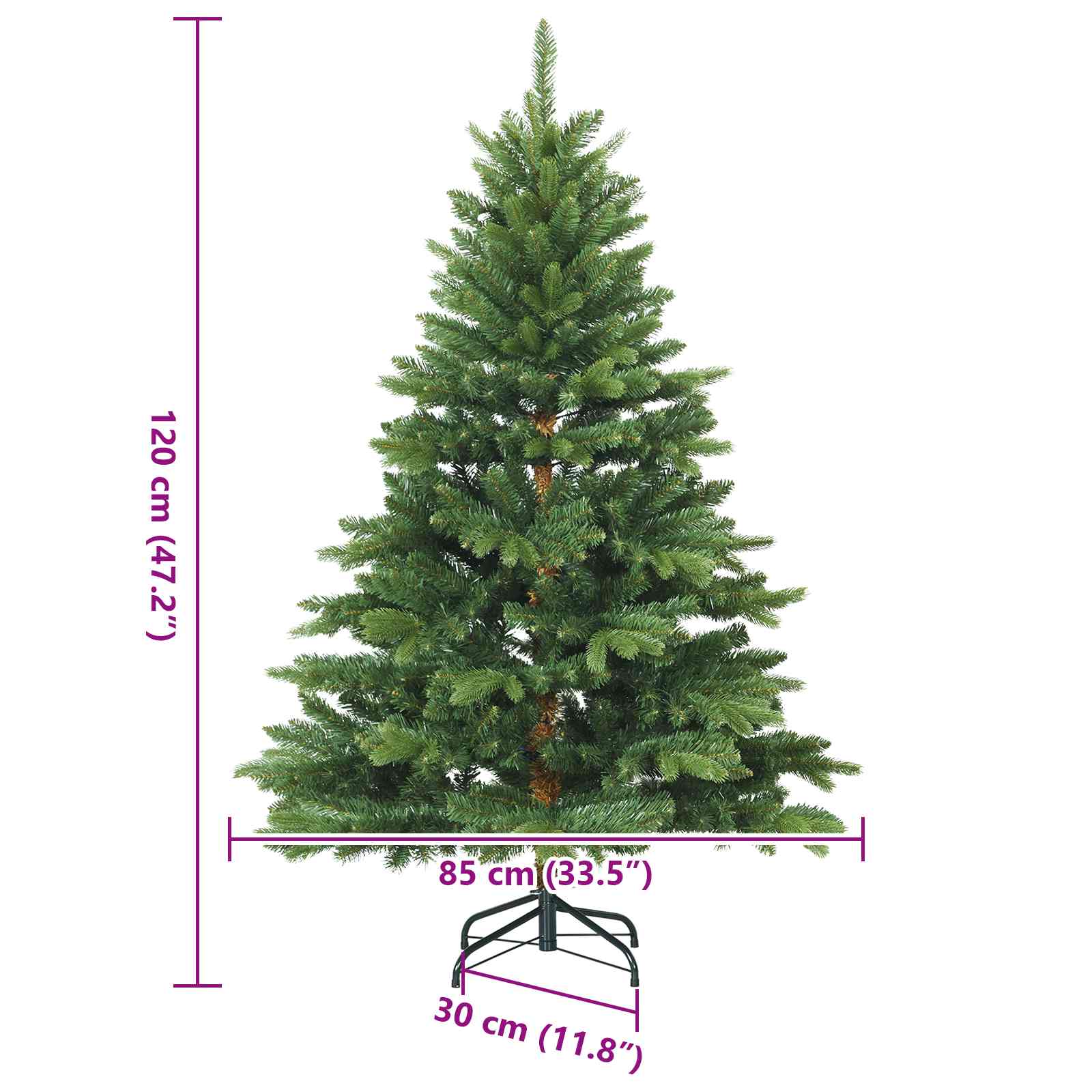 Albero di Natale Artificiale con Rami Pieghevoli Verde 120 cm 42019311