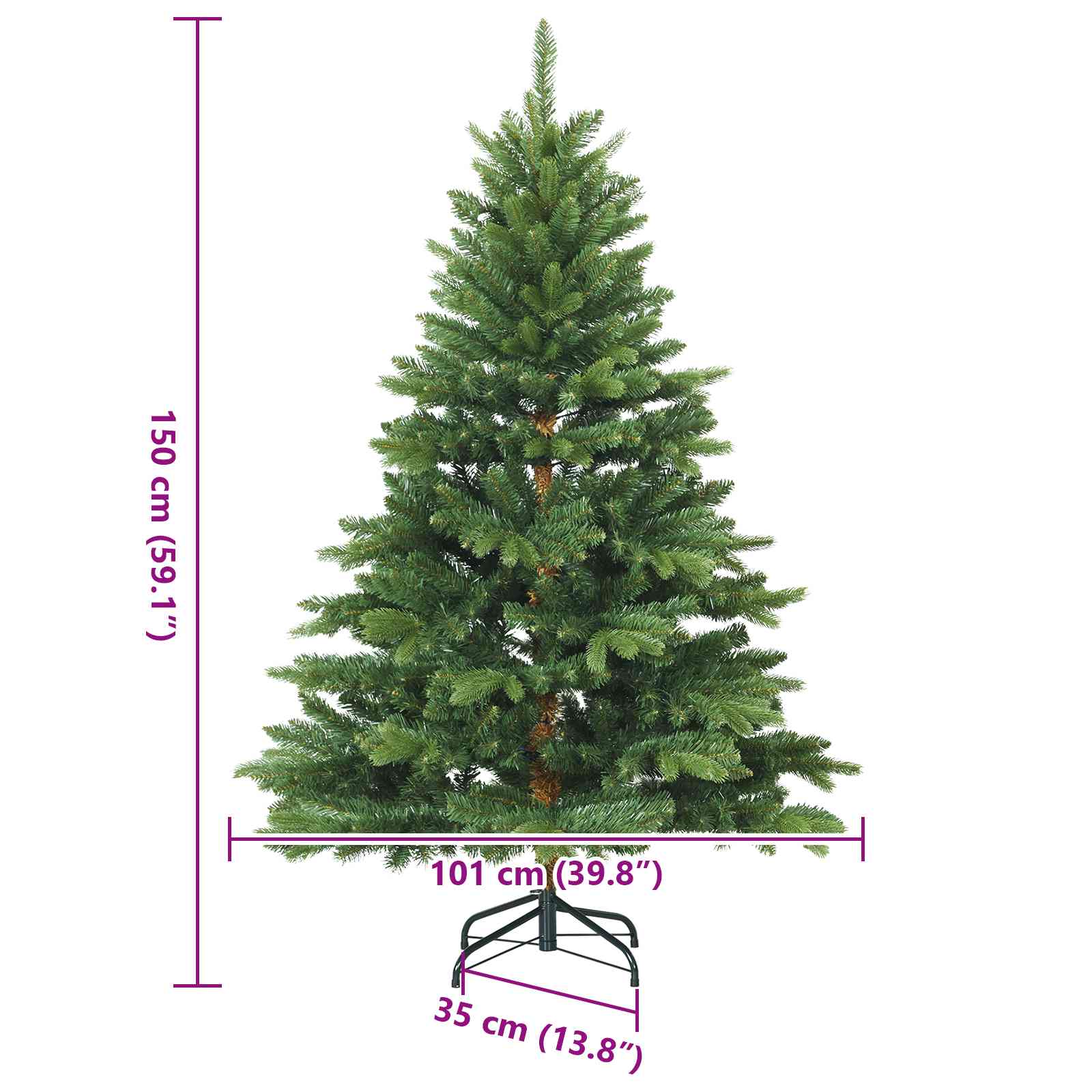 Albero di Natale Artificiale con Rami Pieghevoli Verde 150 cm 42019312