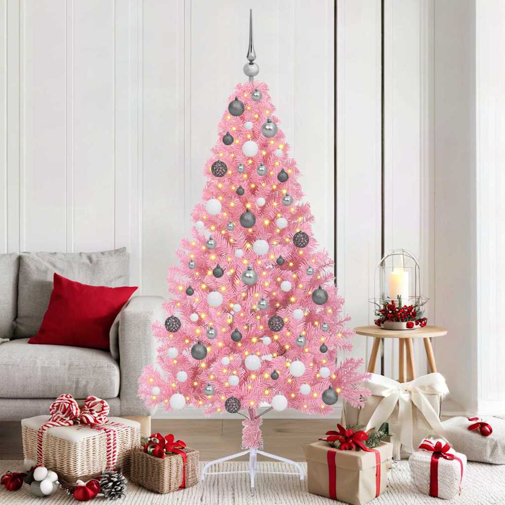vidaXL Albero di Natale con luci a corde decorative Rosa 180 cm