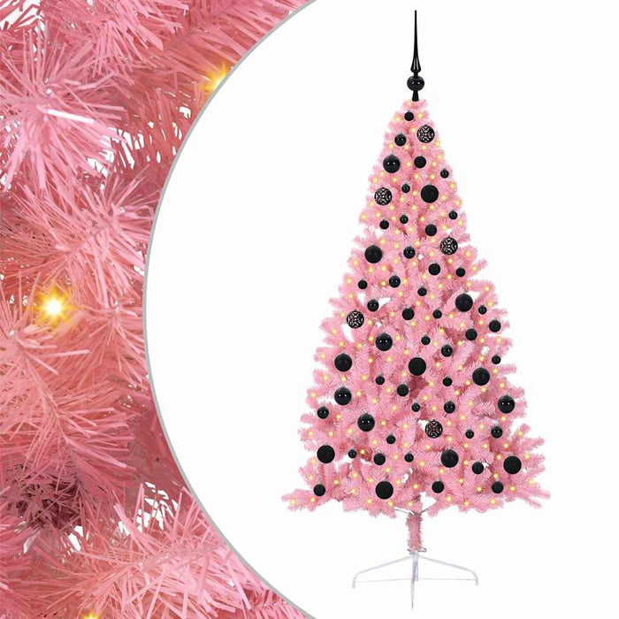 Albero di Natale Artificiale-Albero Natalizio con luci integrate Rosa 180 cm PVC 748942