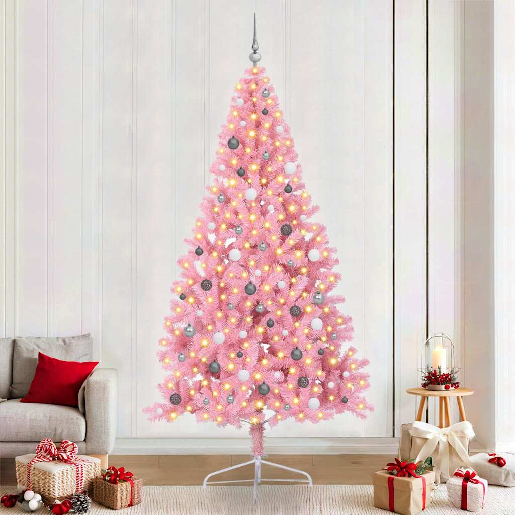 vidaXL Albero di Natale con luci a corde decorative Rosa 240 cm PVC