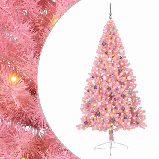 vidaXL Albero di Natale con luci a corde decorative Rosa 240 cm PVC