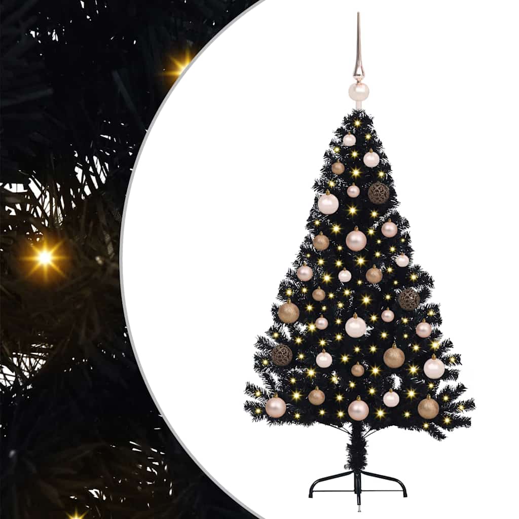 Albero di Natale artificiale con luci integrate Nero 120 cm PVC 3397113