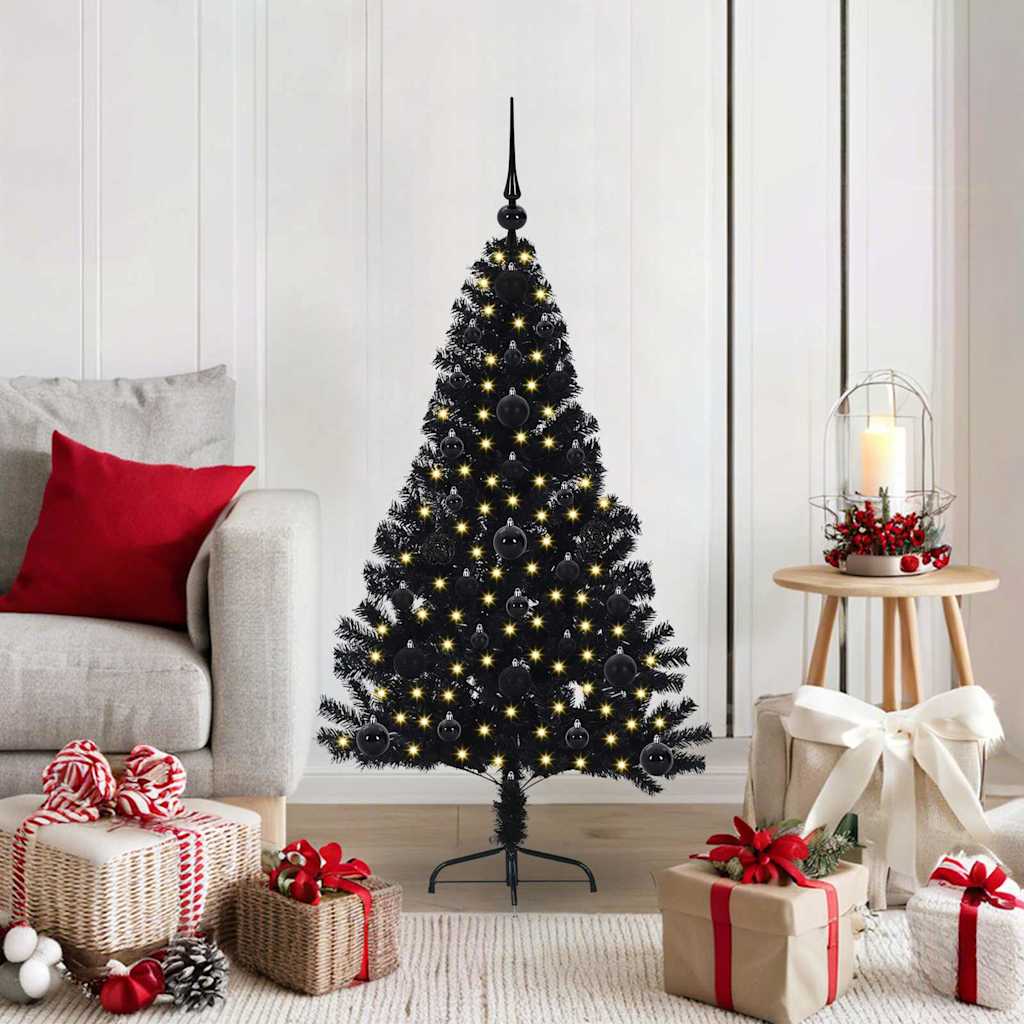 Albero di Natale artificiale con luci integrate Nero 120 cm PVC 3397116