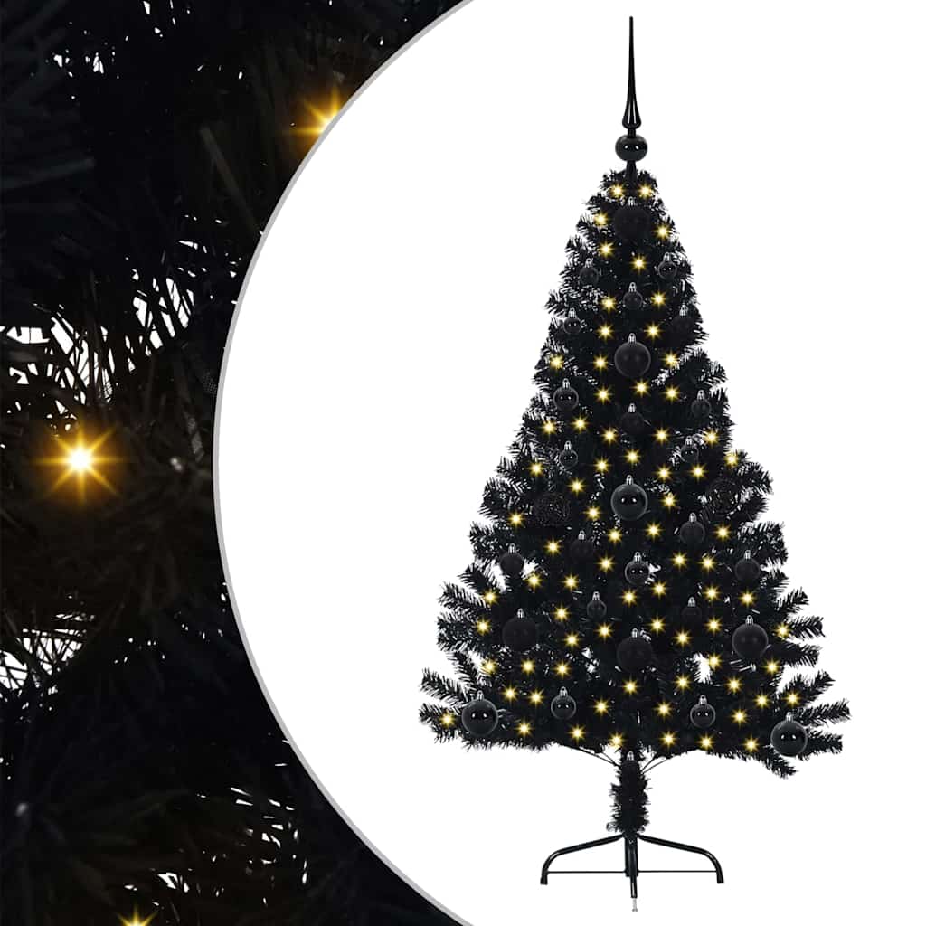 Albero di Natale artificiale con luci integrate Nero 120 cm PVC 3397116