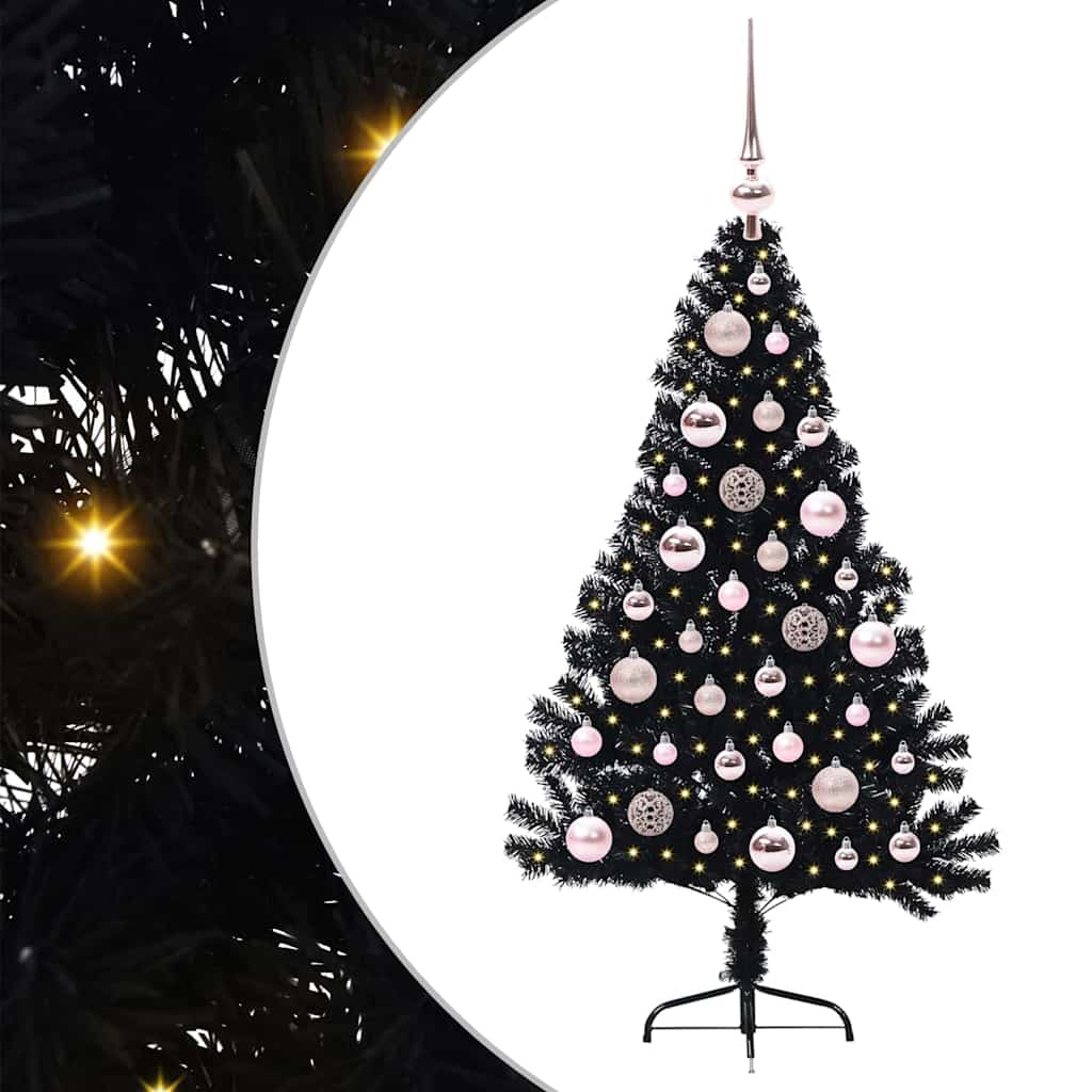 Albero di Natale artificiale con luci integrate Nero 120 cm PVC 3397117