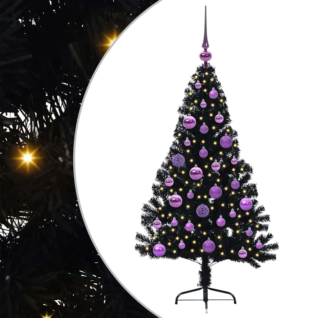 Albero di Natale artificiale con luci integrate Nero 120 cm PVC 3397121