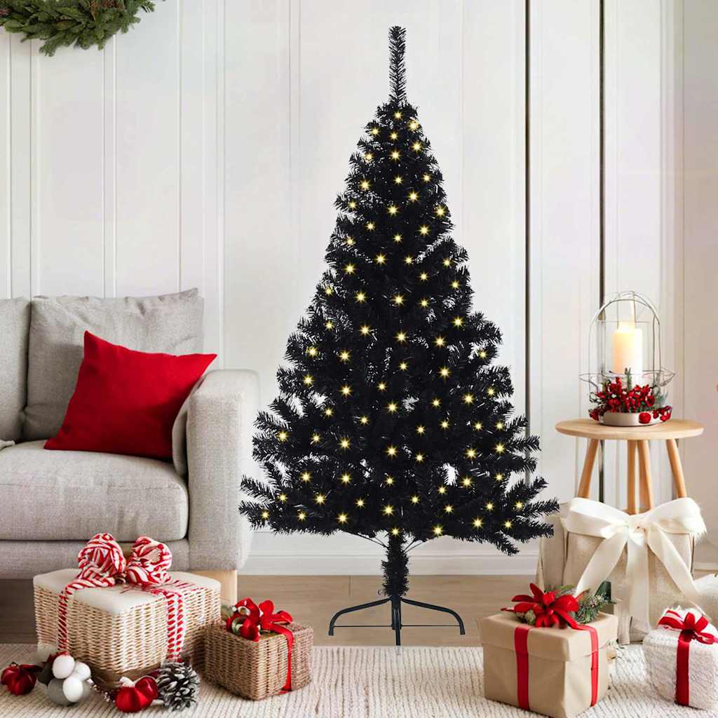 Albero di Natale artificiale con luci integrate Nero 150 cm PVC 3397124