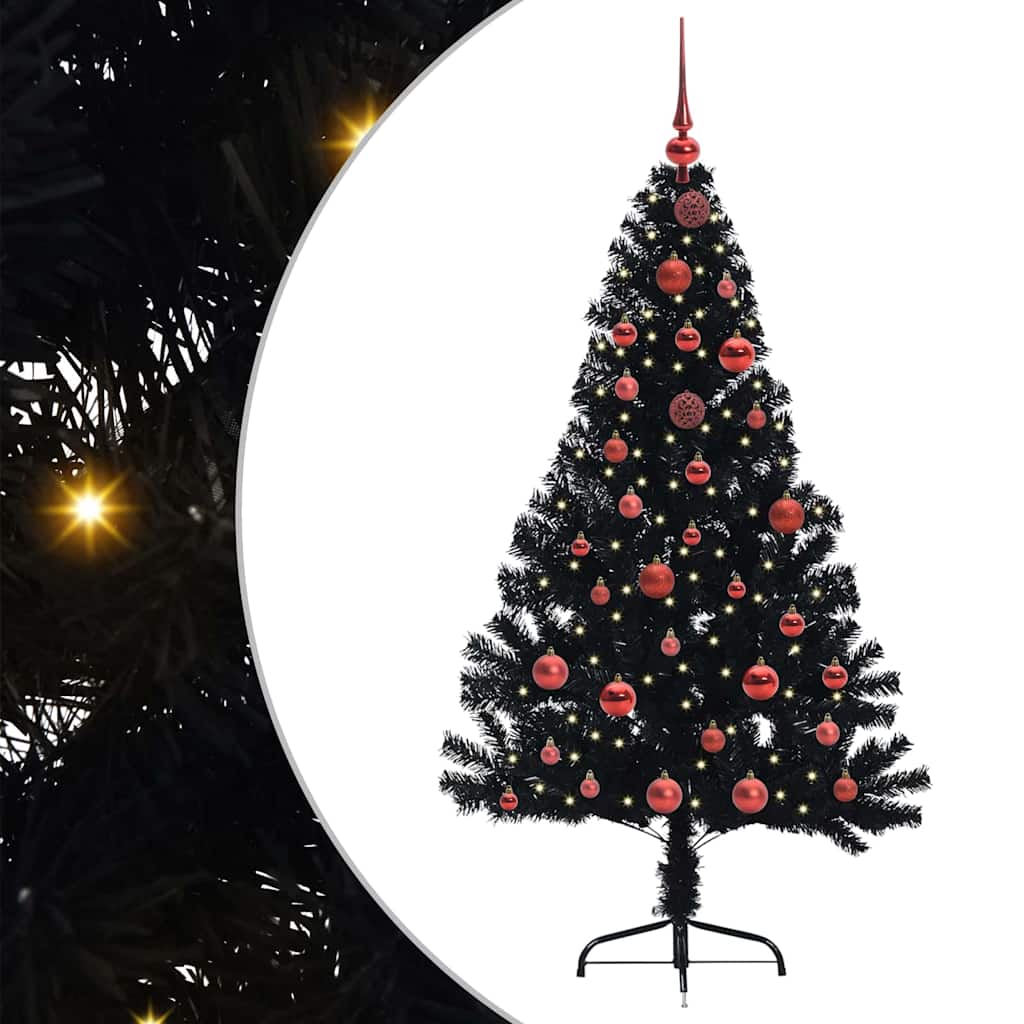 Albero di Natale artificiale con luci integrate Nero 150 cm PVC 3397128
