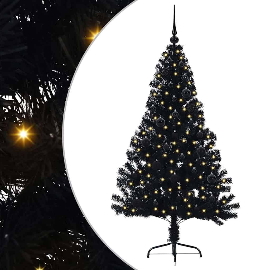 Albero di Natale artificiale con luci integrate Nero 150 cm PVC 3397129