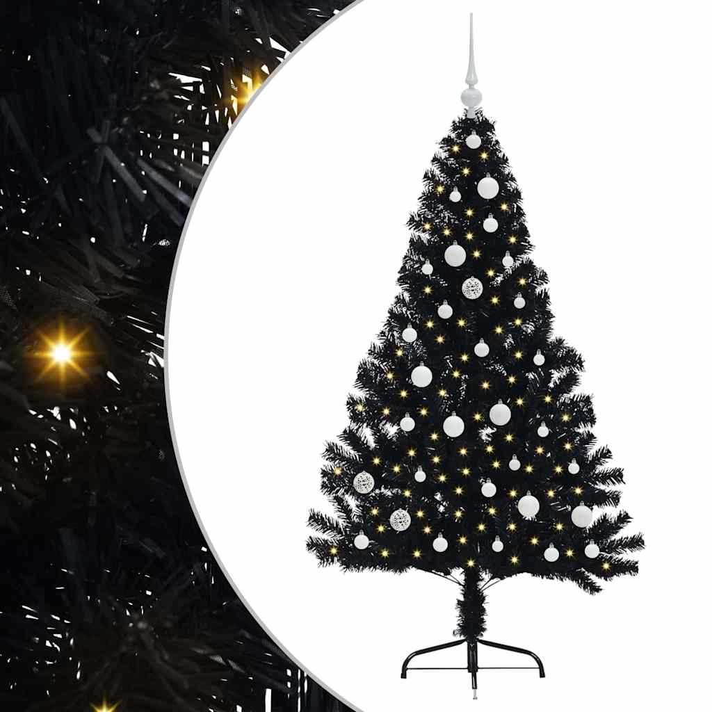 Albero di Natale artificiale con luci integrate Nero 150 cm PVC 3397131