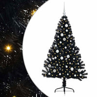 Albero di Natale artificiale con luci integrate Nero 150 cm PVC 3397131