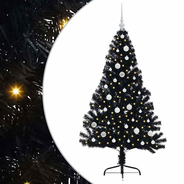 Albero di Natale artificiale con luci integrate Nero 150 cm PVC 3397131