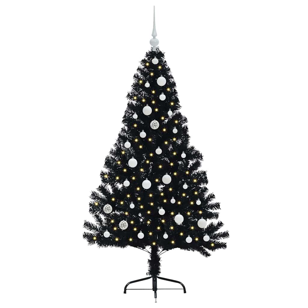 Albero di Natale artificiale con luci integrate Nero 150 cm PVC 3397131
