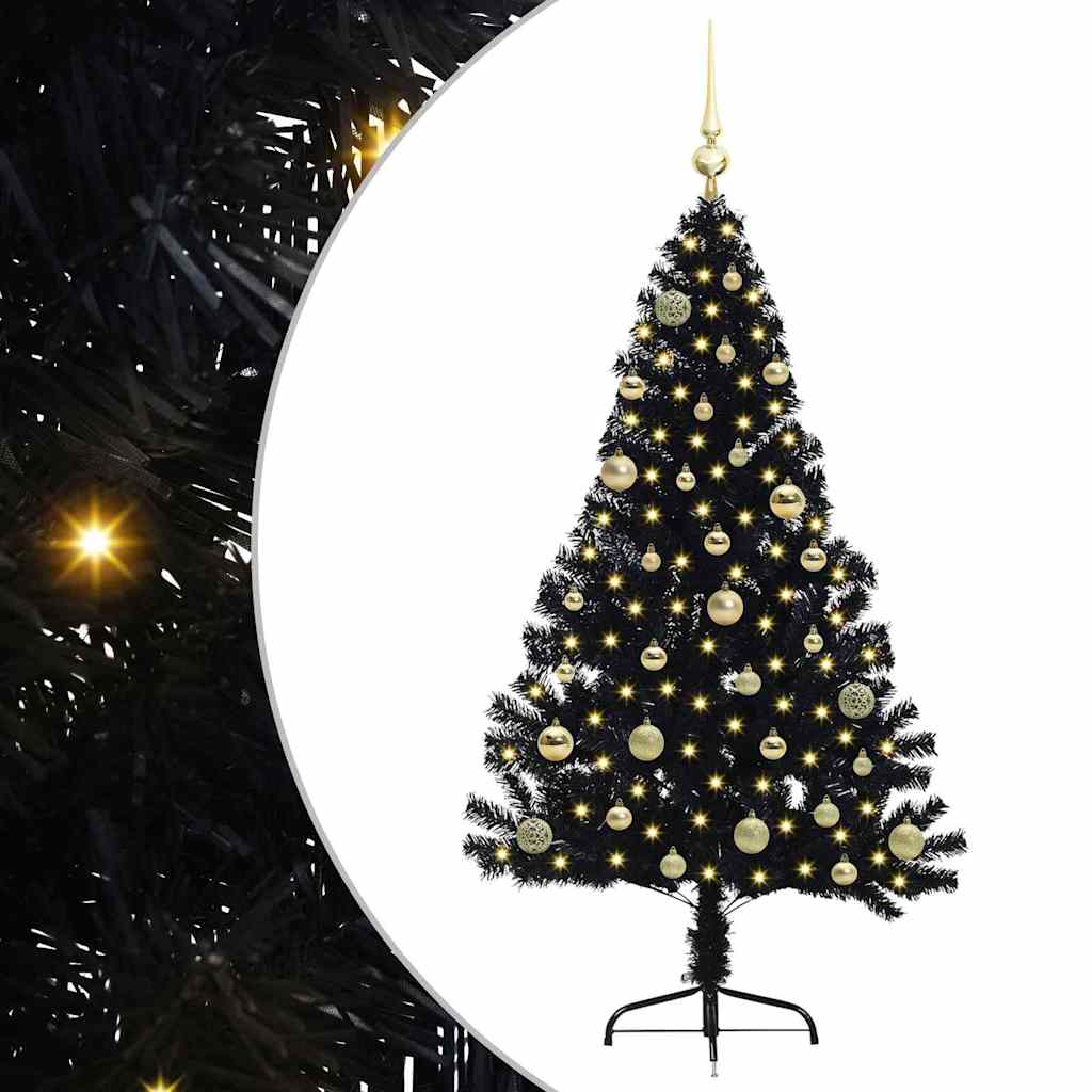 Albero di Natale artificiale con luci integrate Nero 150 cm PVC 3397132
