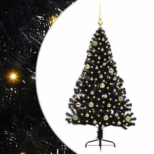 Albero di Natale artificiale con luci integrate Nero 150 cm PVC 3397132