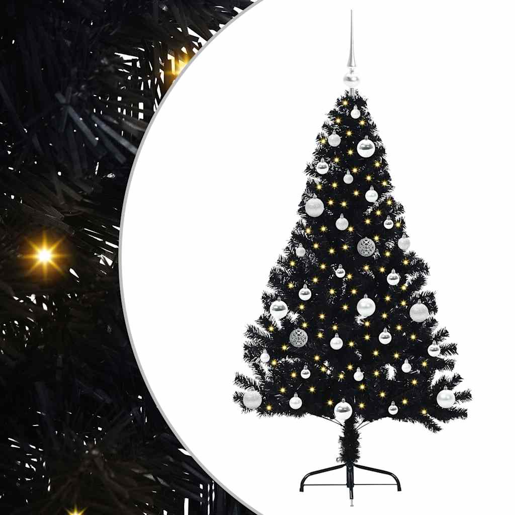 Albero di Natale artificiale con luci integrate Nero 150 cm PVC 3397133