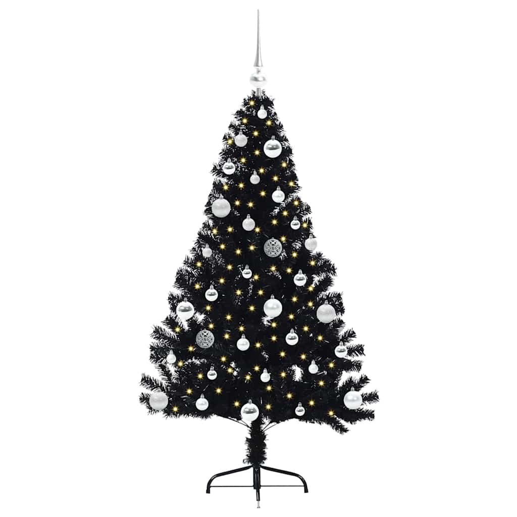 Albero di Natale artificiale con luci integrate Nero 150 cm PVC 3397133