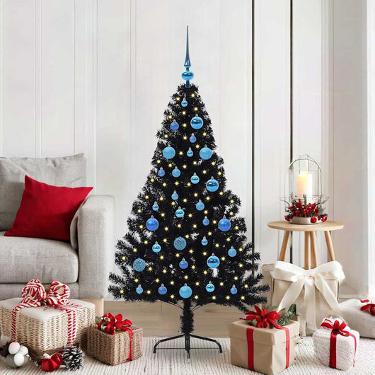 Albero di Natale artificiale con luci integrate Nero 150 cm PVC 3397135