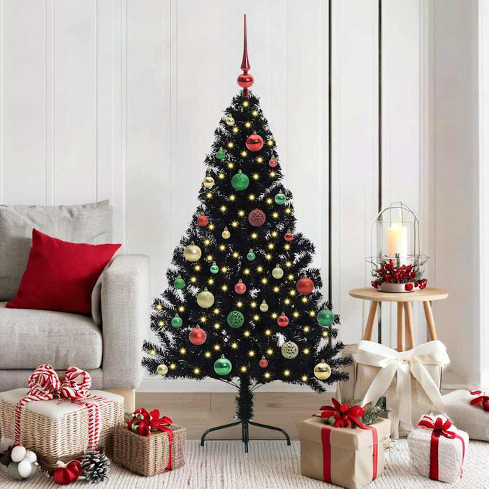 Albero di Natale artificiale con luci integrate Nero 150 cm PVC 3397136