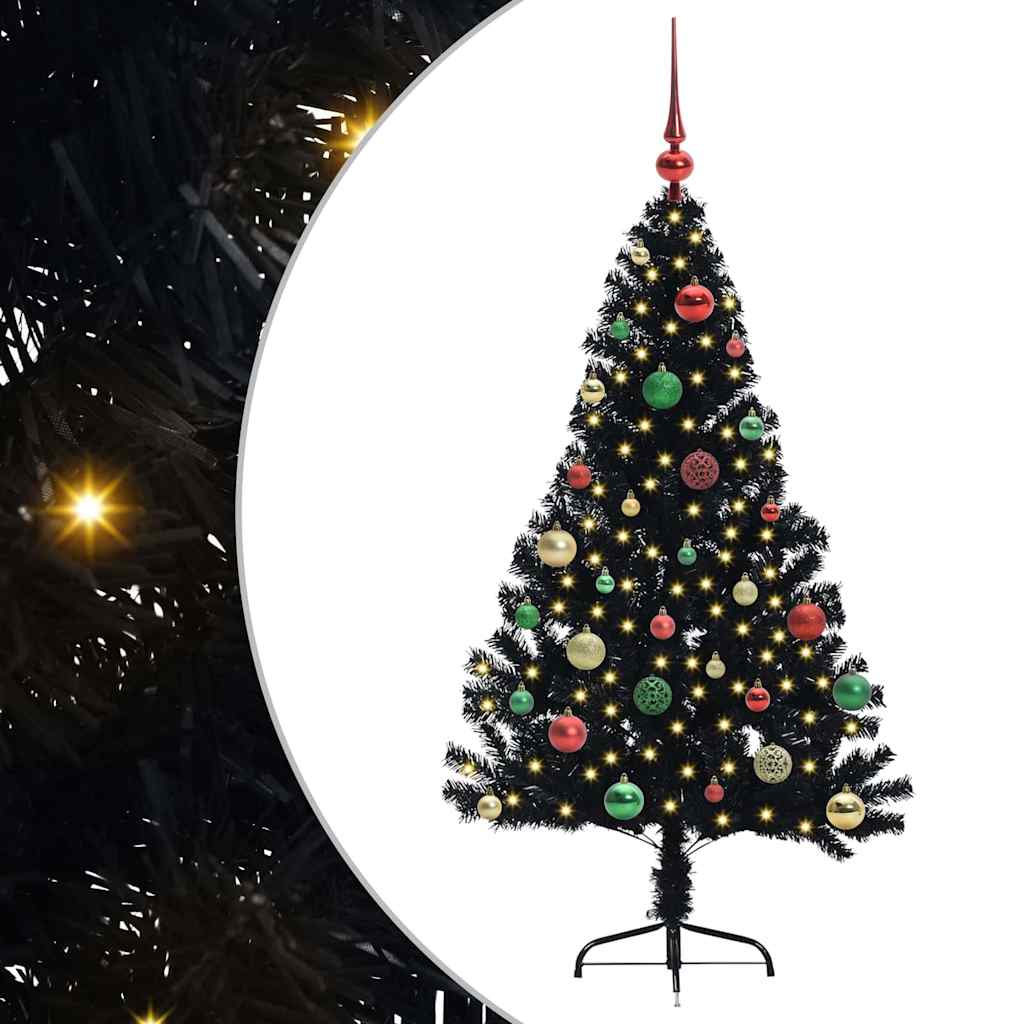Albero di Natale artificiale con luci integrate Nero 150 cm PVC 3397136