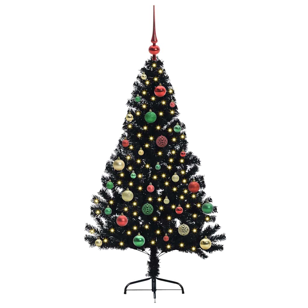 Albero di Natale artificiale con luci integrate Nero 150 cm PVC 3397136