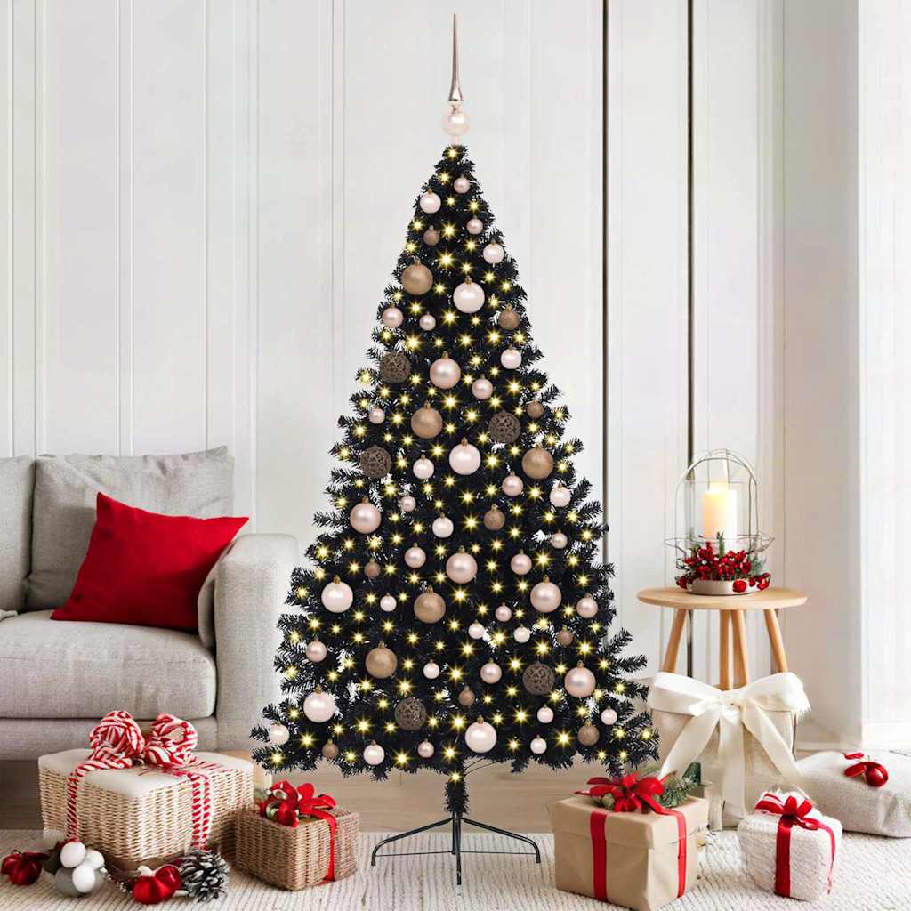 Albero di Natale artificiale con luci integrate Nero 180 cm PVC 3397139
