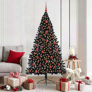 Albero di Natale artificiale con luci integrate Nero 180 cm PVC 3397141