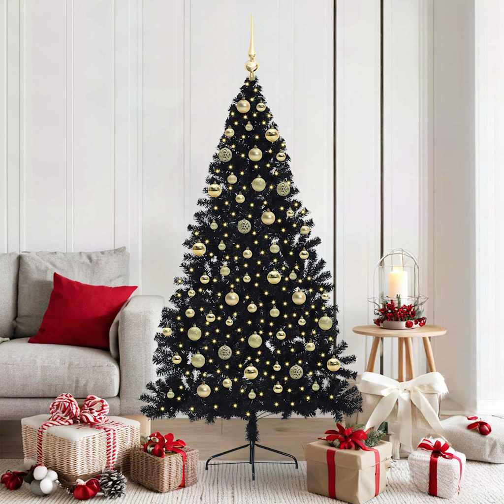Albero di Natale artificiale con luci integrate Nero 180 cm PVC 3397145
