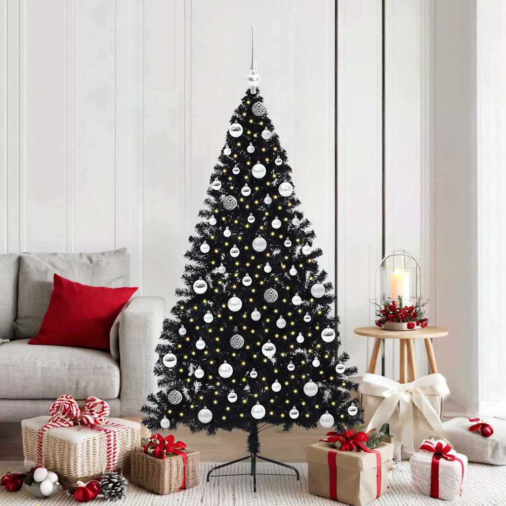 Albero di Natale artificiale con luci integrate Nero 180 cm PVC 3397146