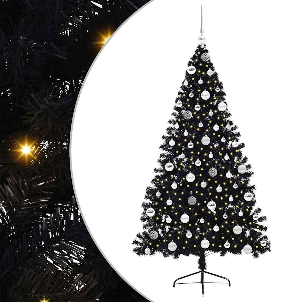 Albero di Natale artificiale con luci integrate Nero 180 cm PVC 3397146