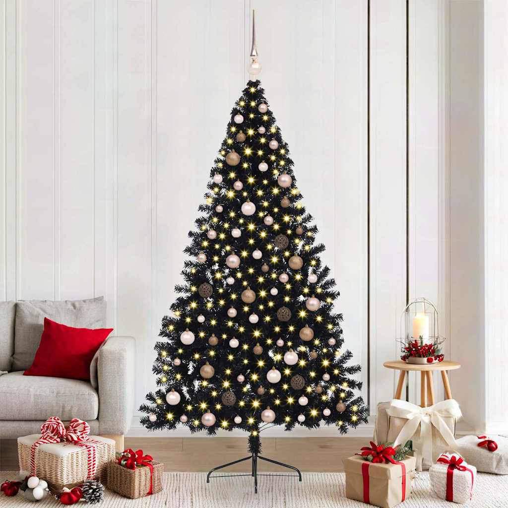 Albero di Natale artificiale con luci integrate Nero 210 cm PVC 3397152