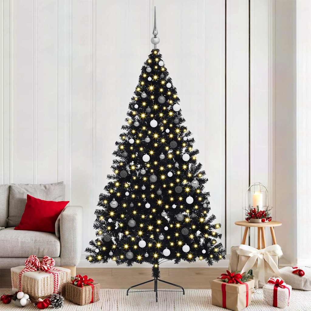 vidaXL Albero di Natale con luci a corde decorative Nero 210 cm