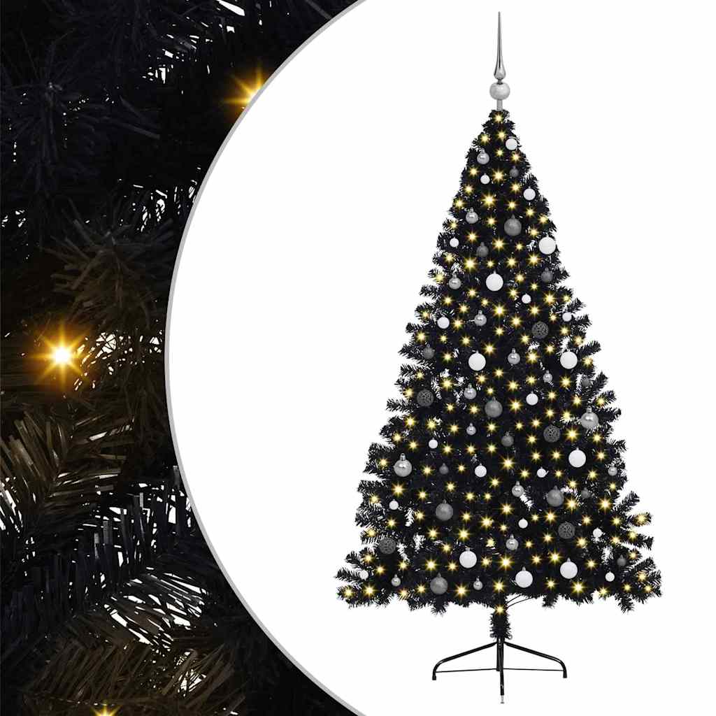 vidaXL Albero di Natale con luci a corde decorative Nero 210 cm