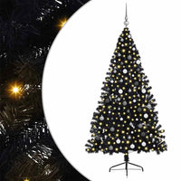 vidaXL Albero di Natale con luci a corde decorative Nero 210 cm