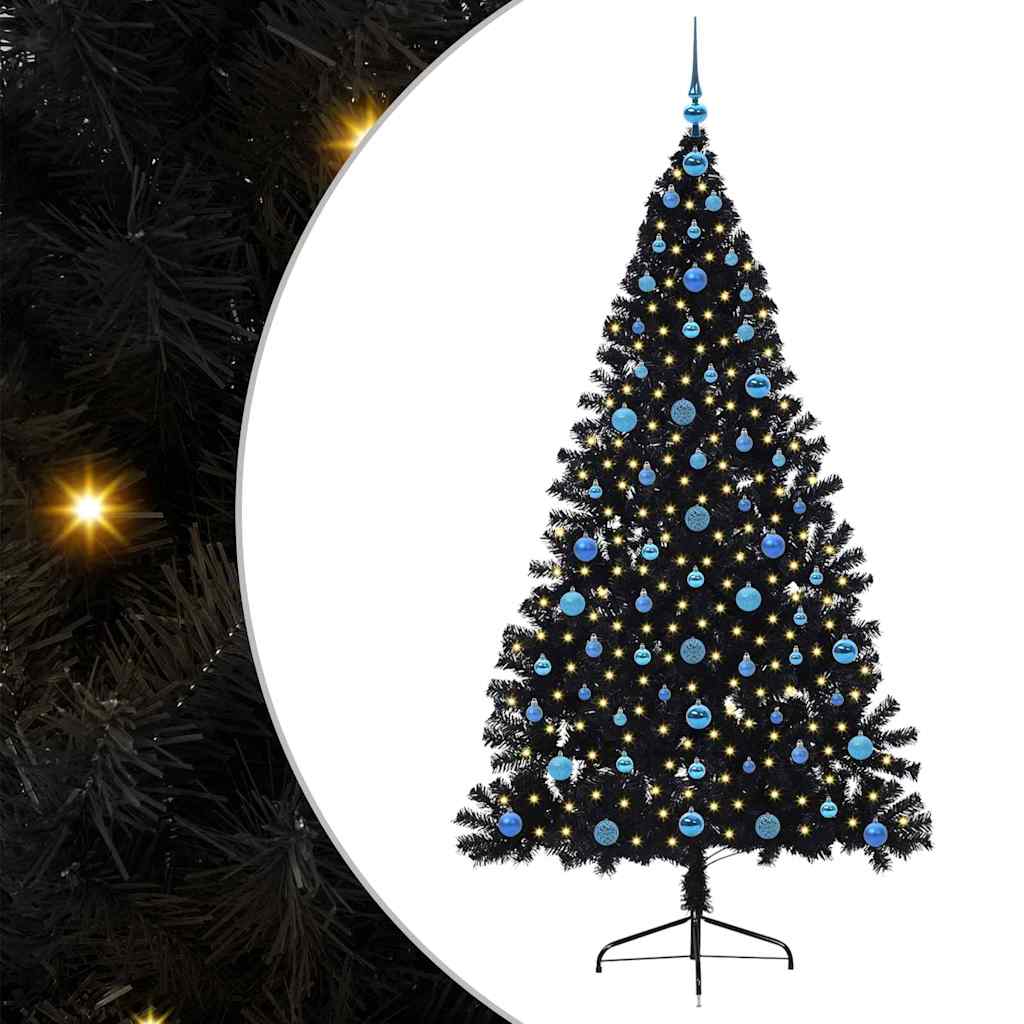 Albero di Natale artificiale preilluminato Nero 210 cm PVC 3397161