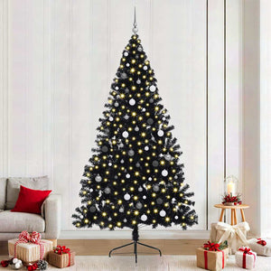 vidaXL Albero di Natale con luci a corde decorative Nero 240 cm PVC