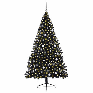 vidaXL Albero di Natale con luci a corde decorative Nero 240 cm PVC