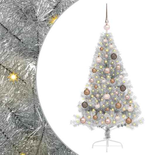 Albero di Natale artificiale con luci integrate Argento 120 cm 3397178