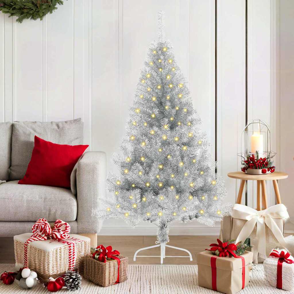 Albero di Natale artificiale con luci integrate Argento 150 cm 3397189